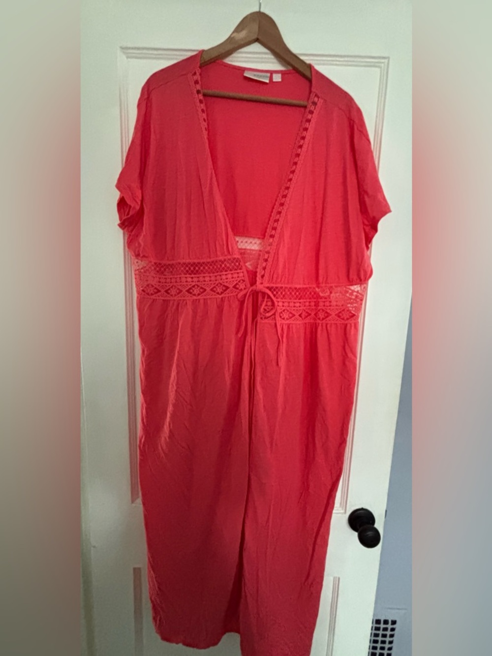 Belle by Kim Gravel Coral Lace-Trim Robe/Swim cover up